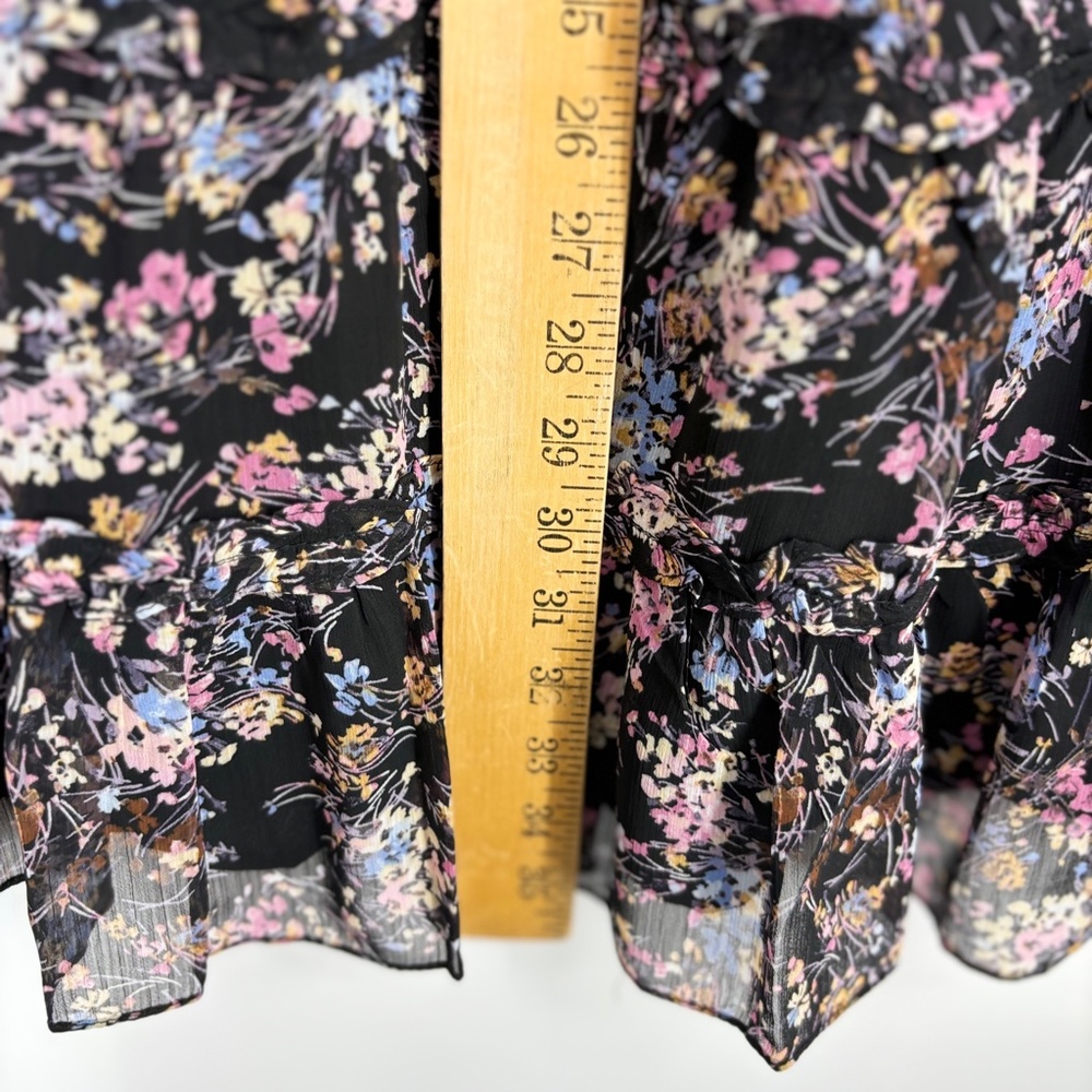 CeCe Womens Medium Ruffled Yoryu Dress Black Ditsy Multi Floral Long Sleeves - Picture 11 of 12